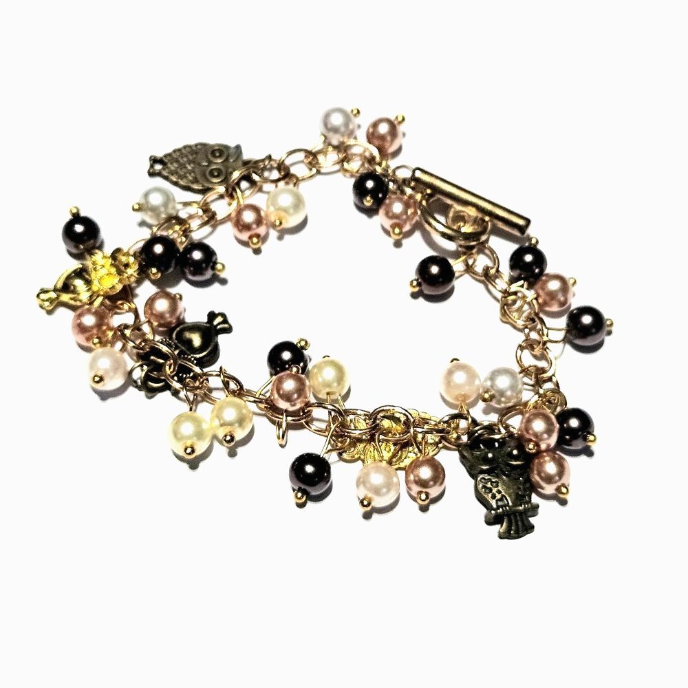 Owl Themed Chunky Beaded Bracelet 7.5" Long